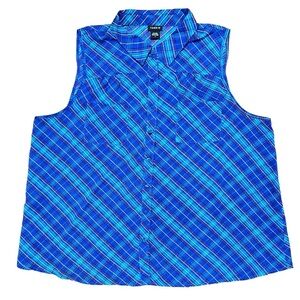 Torrid Plaid Semi Sheer Sleeveless Purple And Blue Button Up Top Size 2X